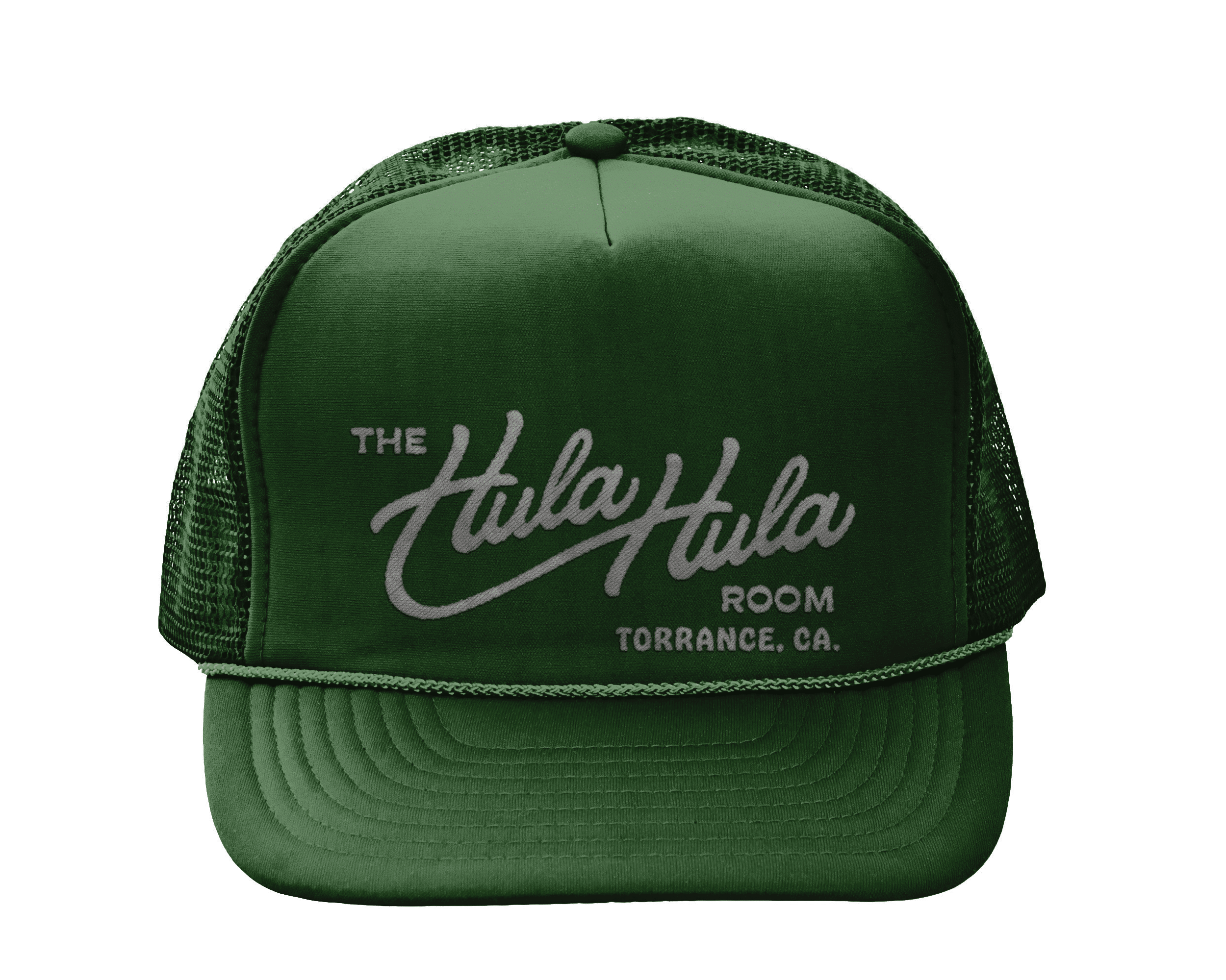 Trucker hat for The Hula Hula Room Tiki Bar in Torrance California designed by Stellen Design logo design and branding agency in Los Angeles California specializing in logo design for hospitality brands