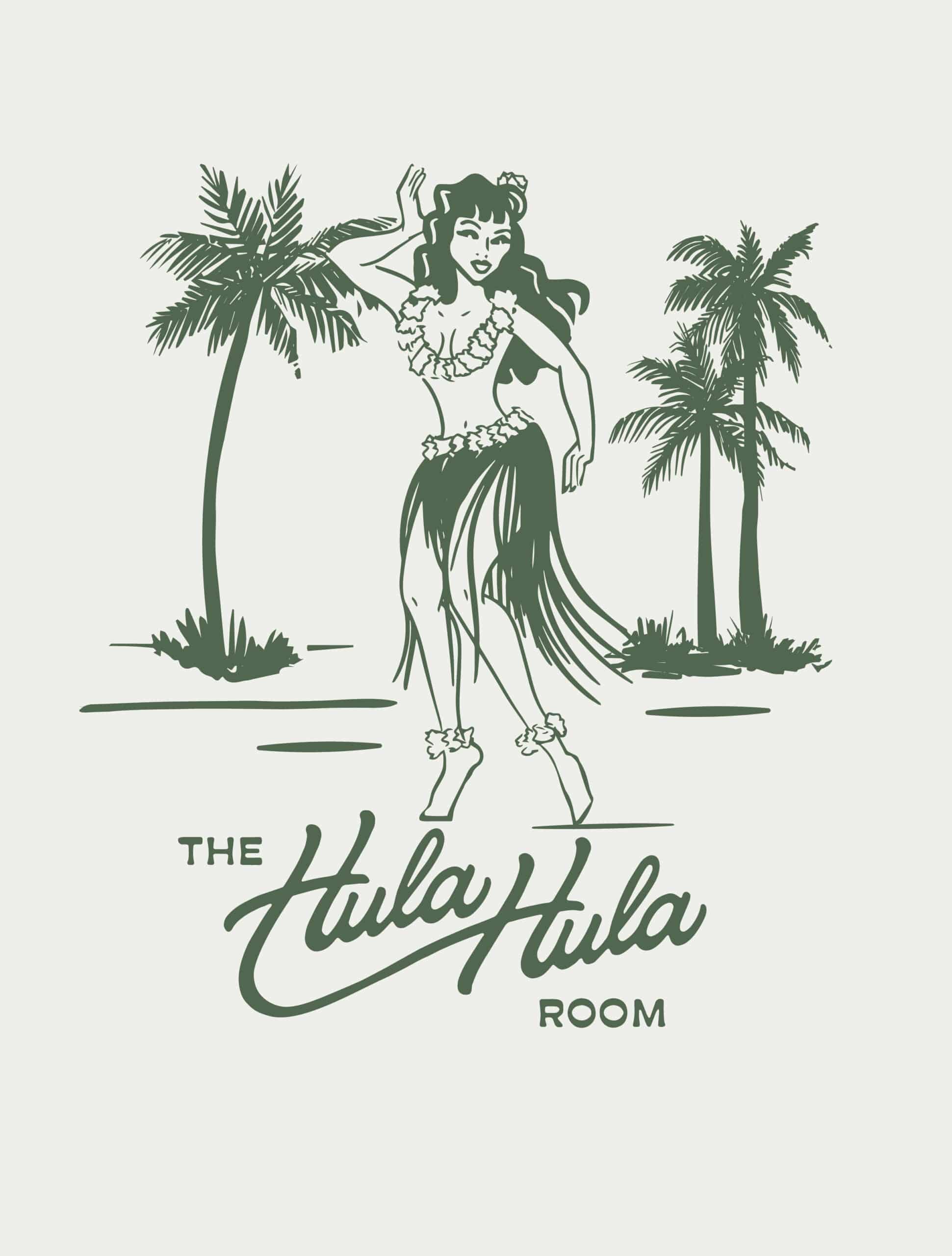 graphic for The Hula Hula Room Tiki Bar in Torrance California designed by Stellen Design logo design and branding agency in Los Angeles California specializing in logo design for hospitality brands