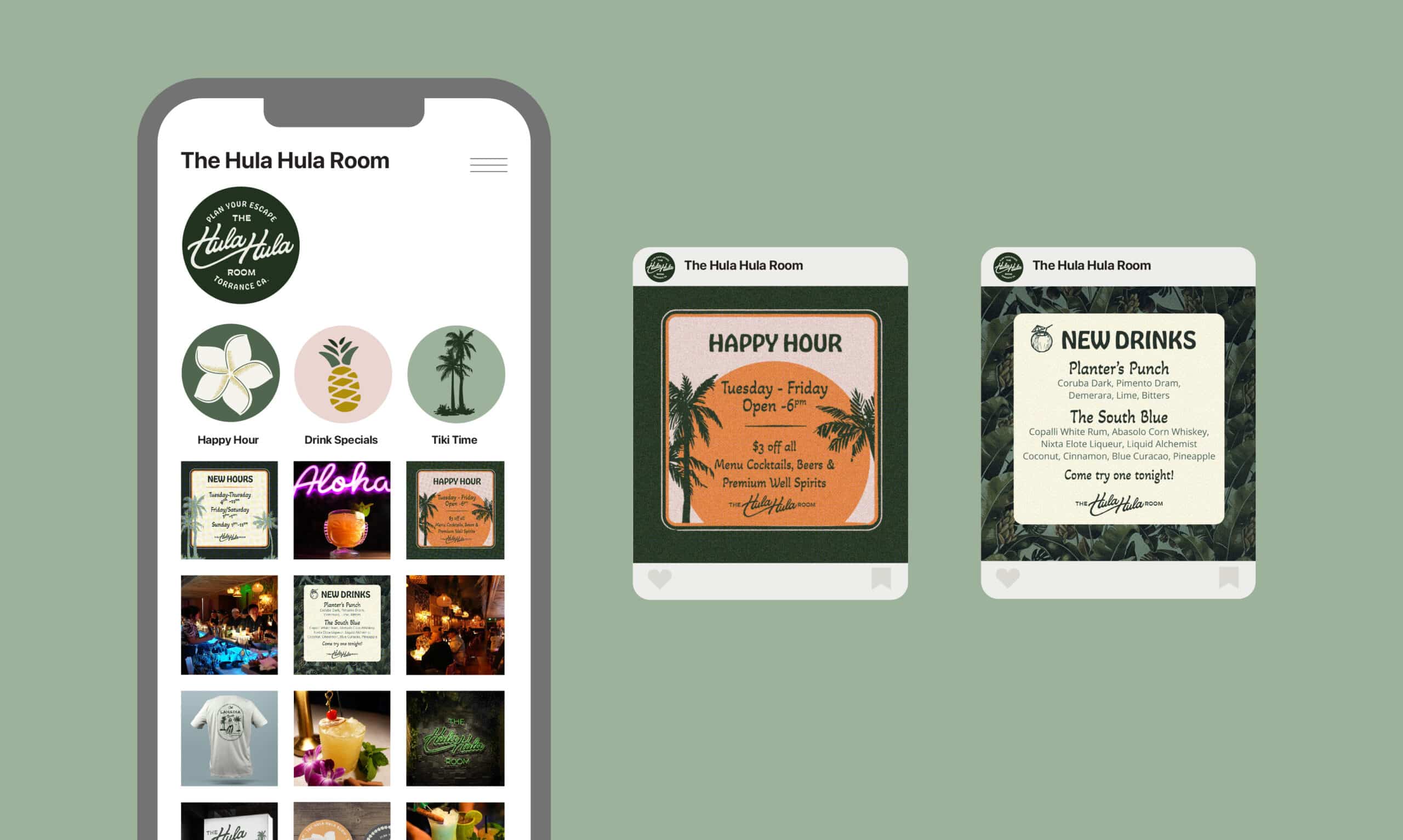 Social Media Templates and assets for The Hula Hula Room Tiki Bar in Torrance California designed by Stellen Design logo design and branding agency in Los Angeles California specializing in logo design for hospitality brands