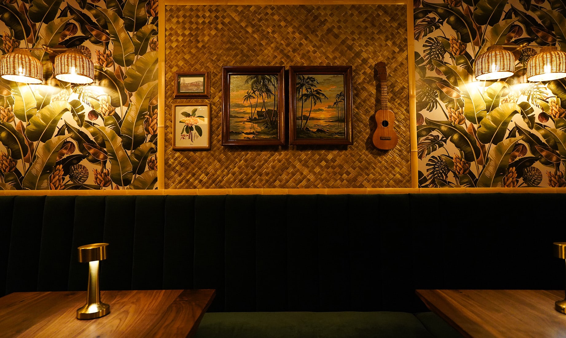 Interior Design for The Hula Hula Room Tiki Bar in Torrance California designed by Stellen Design logo design and branding agency in Los Angeles California specializing in logo design for hospitality brands