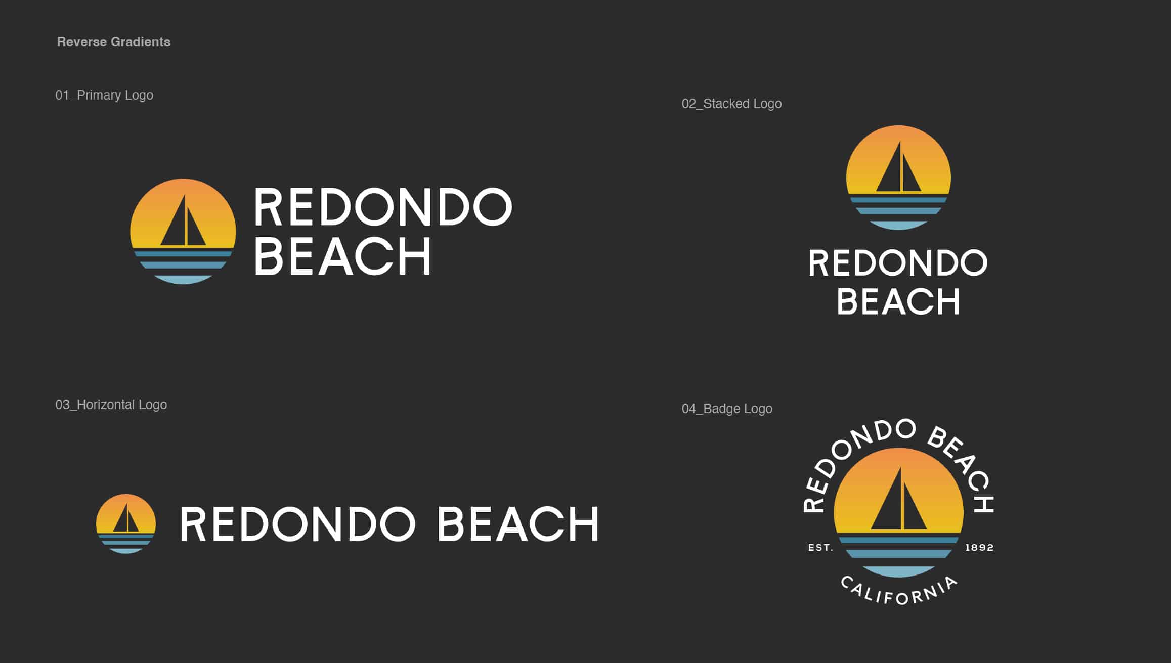 Showcasing Redondo Beach’s new logo with innovative brand colors and fonts, courtesy of Stellen Design Branding Agency.