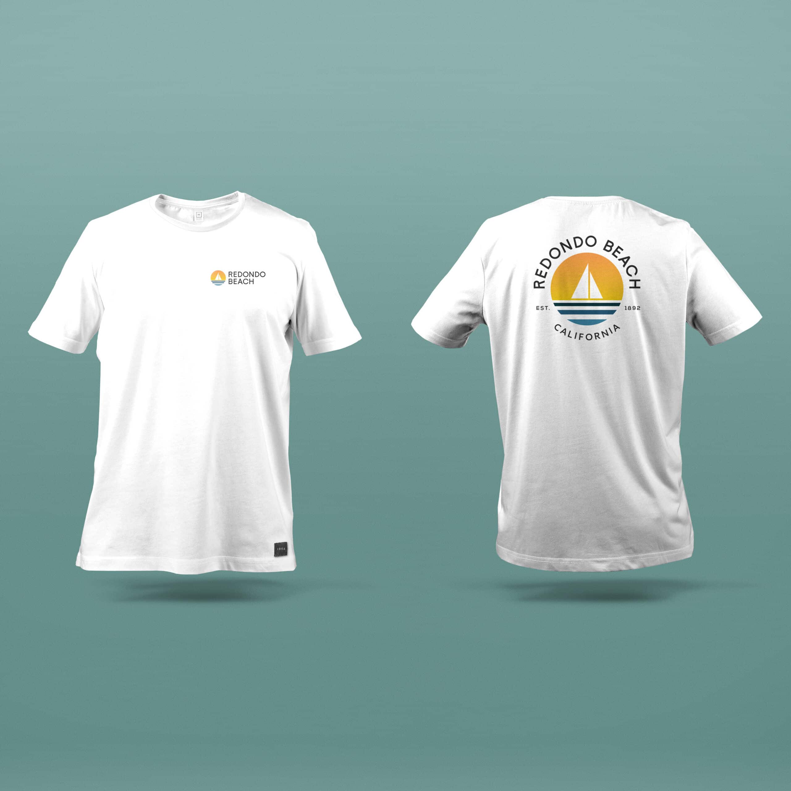 New Redondo Beach logo incorporated as a creative asset on a t-shirt, developed by Stellen Design Branding Agency.