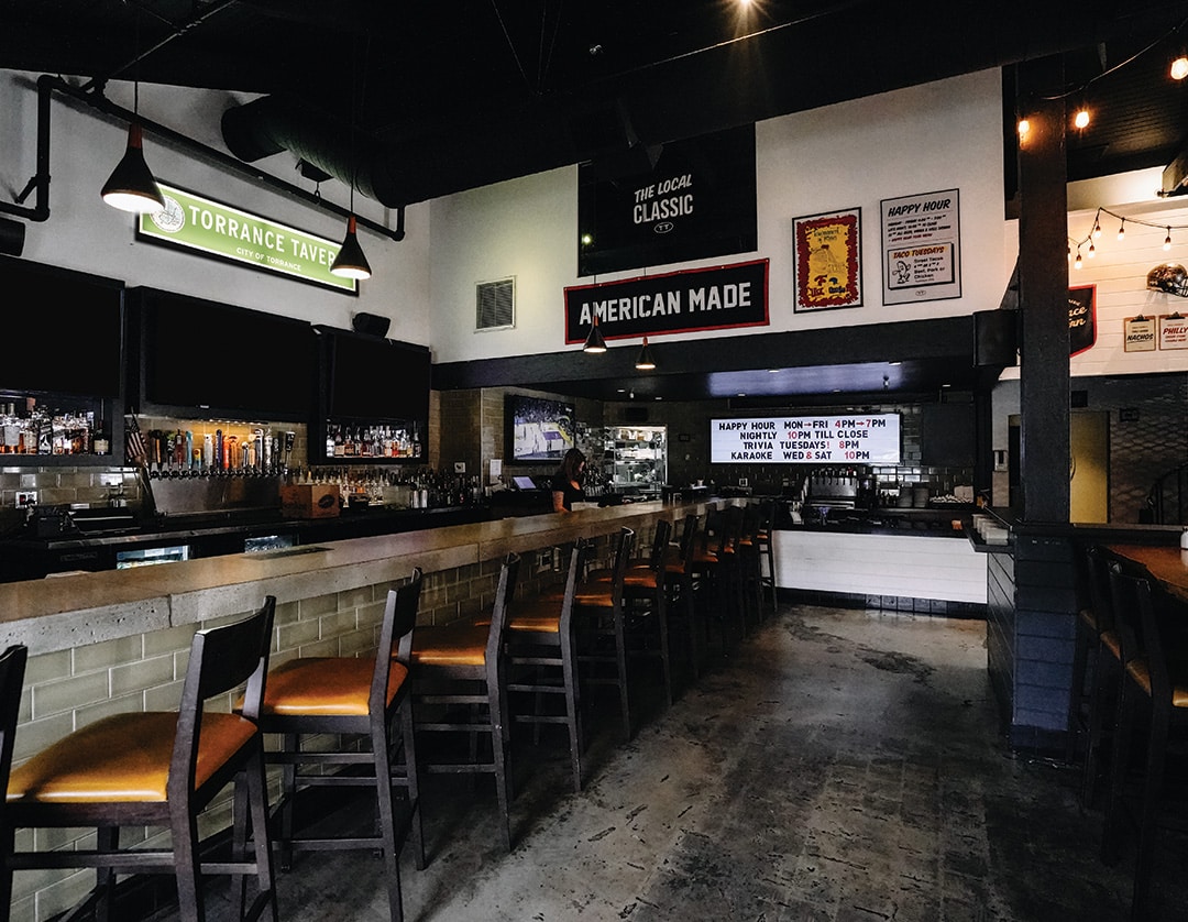 Torrance Tavern Bar and Restaurant with a Dodger Sign designed by Stellen Design Hospitality Branding Agency in Los Angeles California